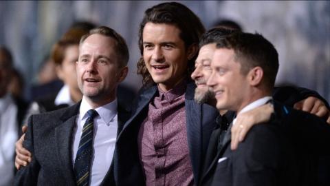 Billy Boyd, Orlando Bloom, Andy Serkis et Elijah Wood réunis à l'avant-première du Hobbit 3 : La Bataille des cinq armées (décembre 2014)
