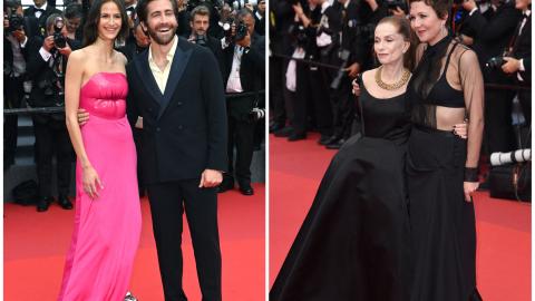 Jeanne Cadieu, Jake Gyllenhaal, Isabelle Huppert et Maggie Gyllenhaal à la montée des marches du 75e anniversaire du Festival de Cannes