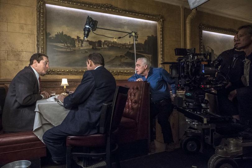 Robert De Niro, Joe Pesci et Martin Scorsese sur le tournage de The Irishman